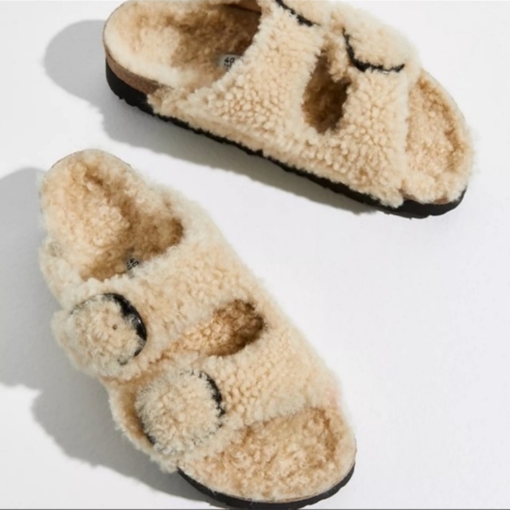 Papallio x Birkenstock Arizona Shearling Slides Size EU 38